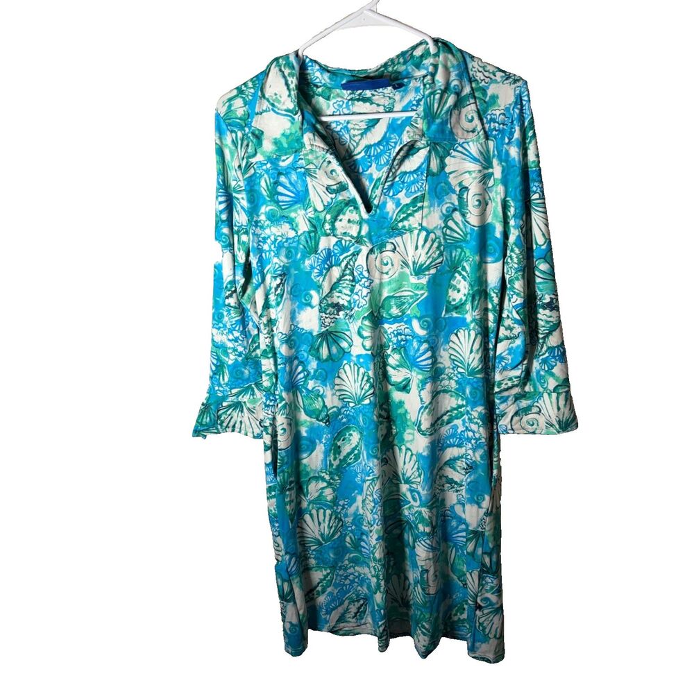 Banana Boat Dress Women's Large Shift UPF Colorful 3/4 Sleeve Summer Artsy